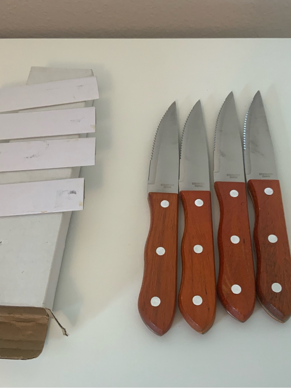 Wood-Handle Steak Knife Set of 4- Red-Brown